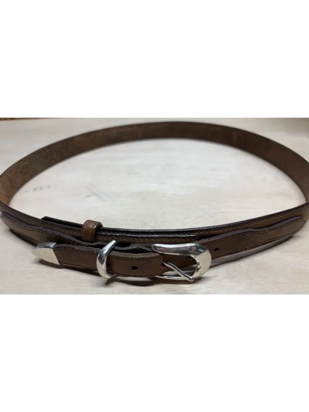 Orvis Men’s Tan Brown Leather Texas Ranger Belt Solid Brass Double Hitch 38